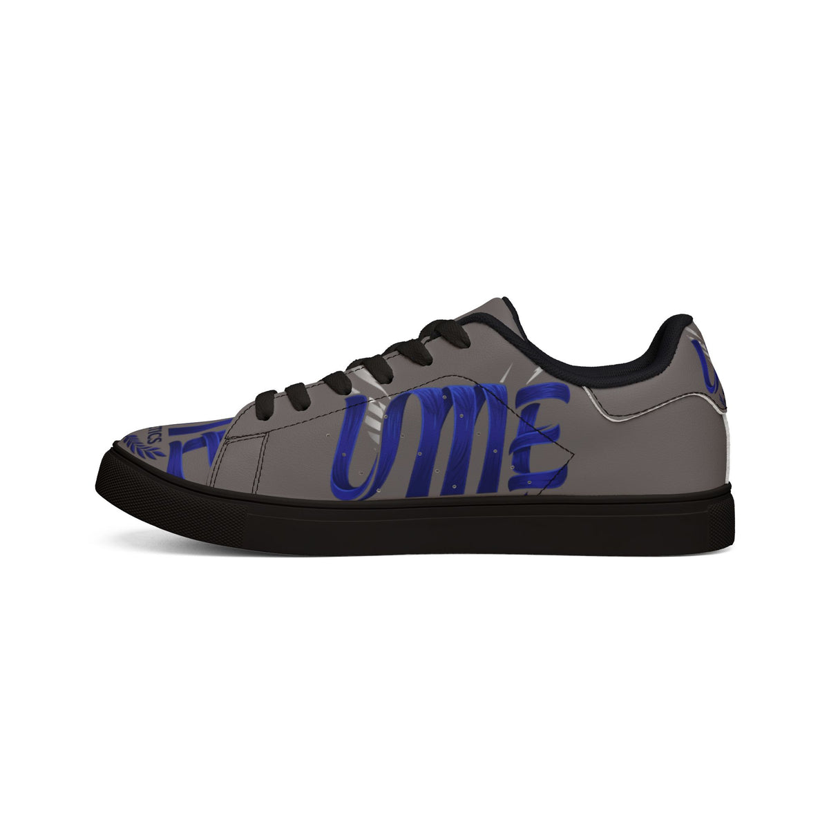Leather Low-Top Sneakers — Grey & Blue Athletic Graphic