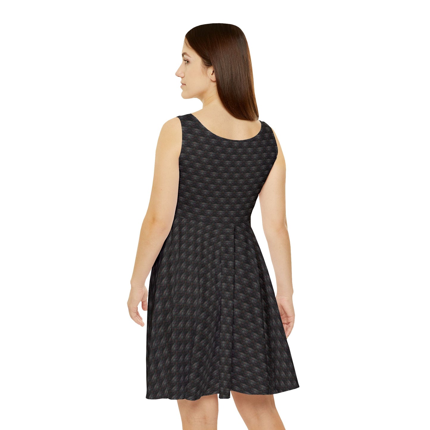 Black Textured Pattern Skater Dress — Women's Casual A-Line Summer Dress