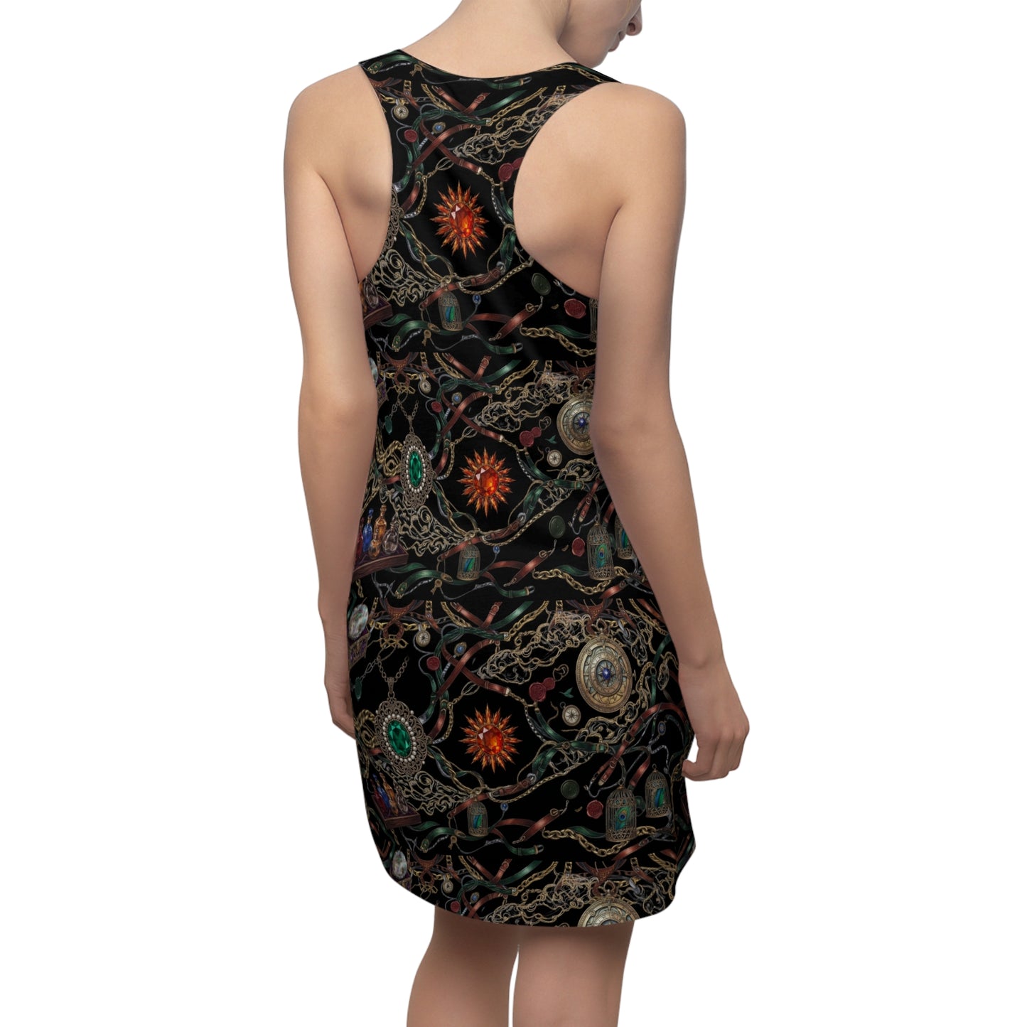 Racerback Dress — Bohemian Jewel & Chain All-Over Print