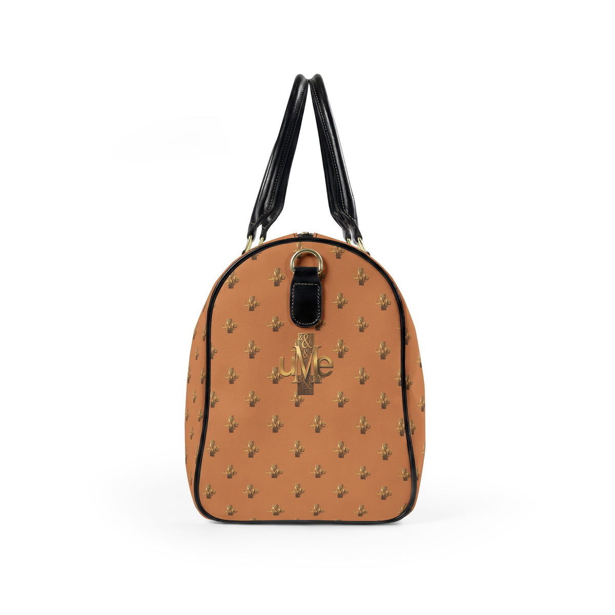 Monogram Faux Leather Travel Bag — Classic Camel & Gold Tiny Palm Print Weekender