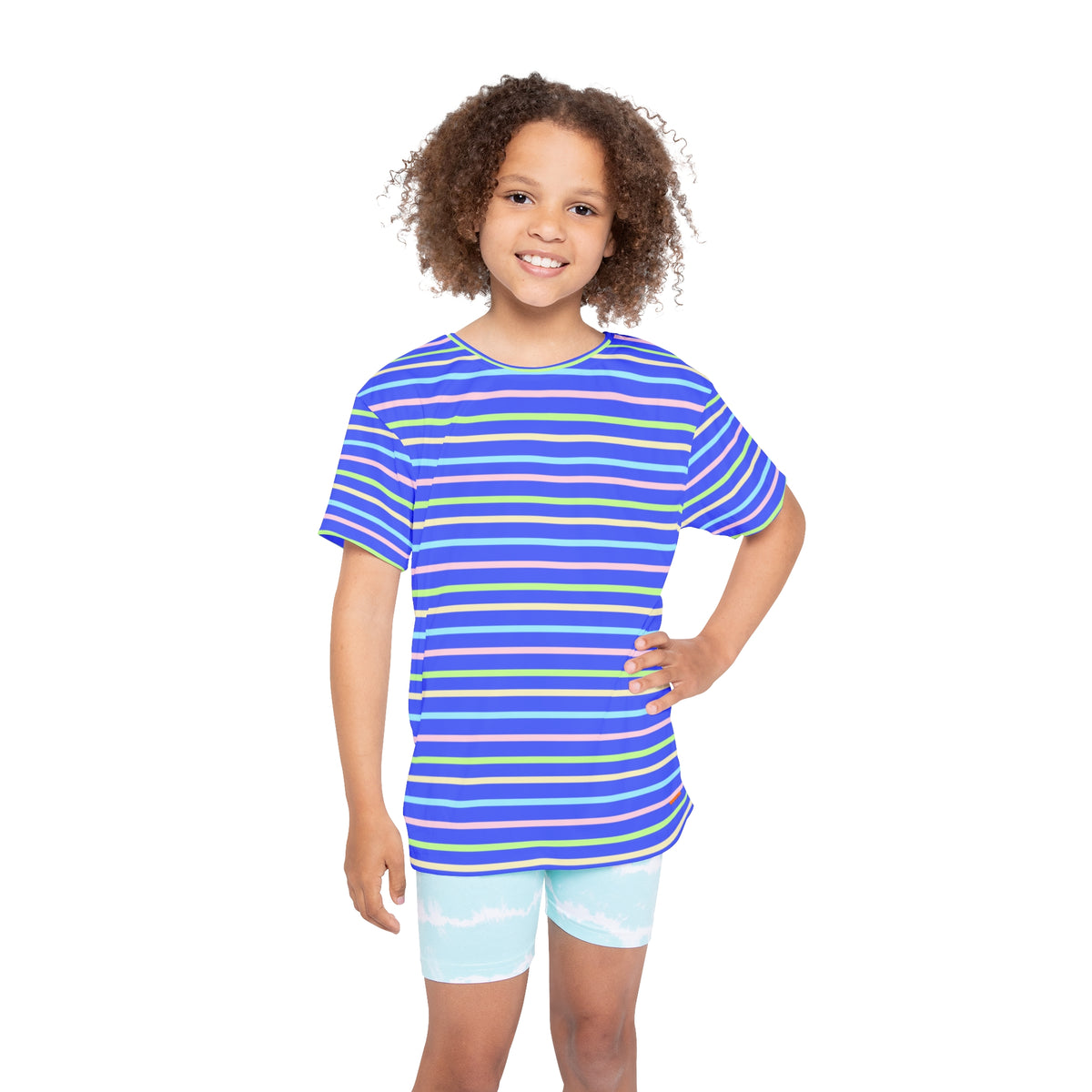 Kids Stripe Sports Jersey — Blue Rainbow Athletic Tee