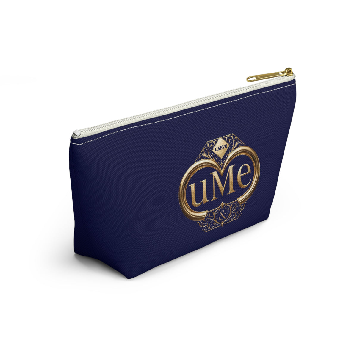 Accessory Pouch โ Navy Elegant Gold Monogram 'uMe' Cosmetic Bag