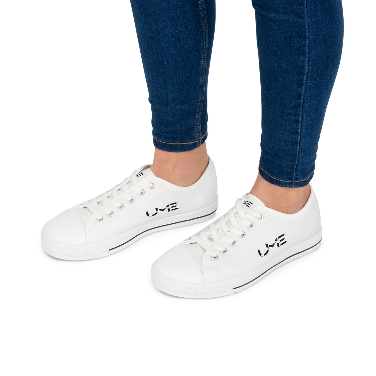 Women's Low Top Sneakers — Minimal White Canvas Sneakers with UME Side Logo
