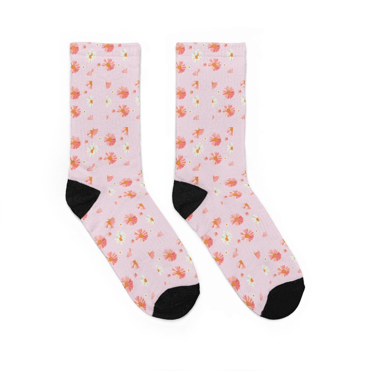 Cushioned Crew Socks — Pink Watercolor Floral