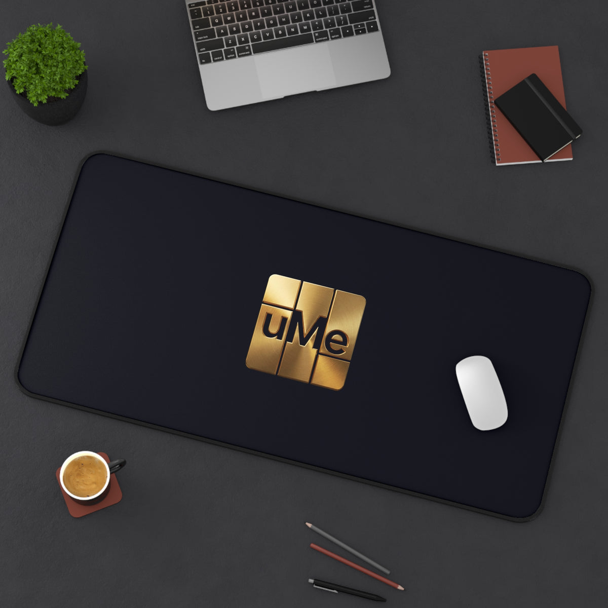 Black Desk Mat with Gold 'uMe' Logo — Luxury Office Mouse Pad