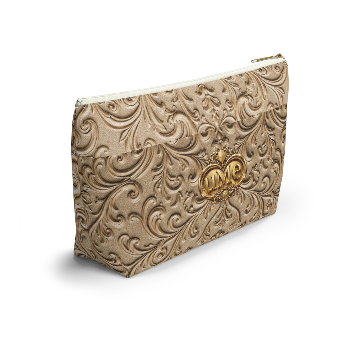 Beige UME Gold Scroll Accessory Pouch — All-Over Print