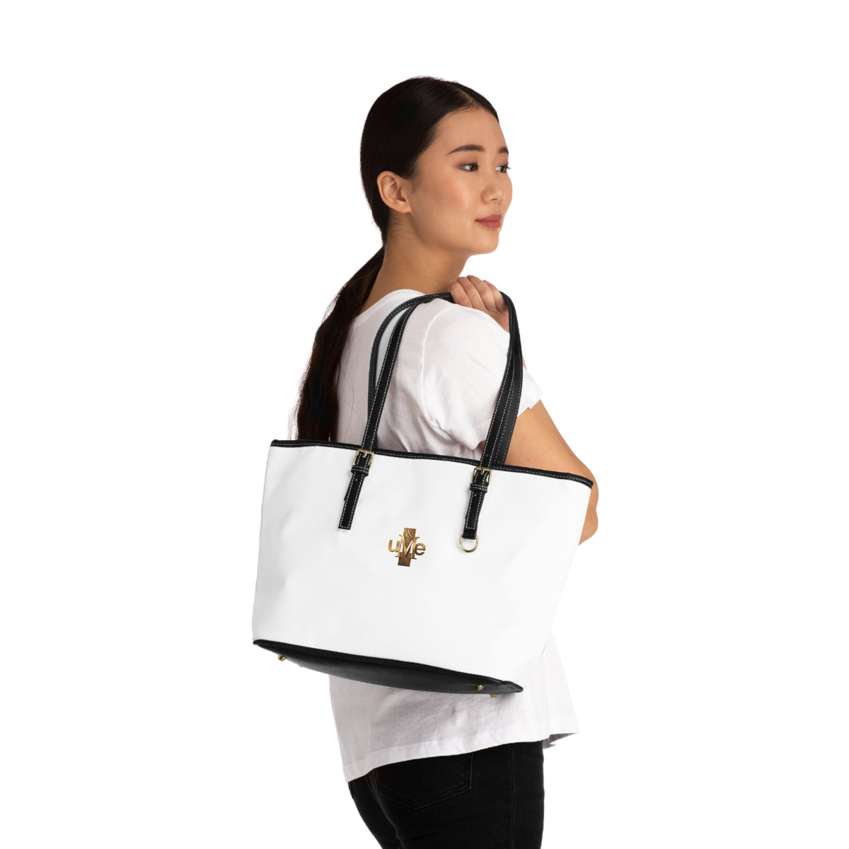 Solid White PU Leather Shoulder Tote — Minimalist Two-Size Handbag