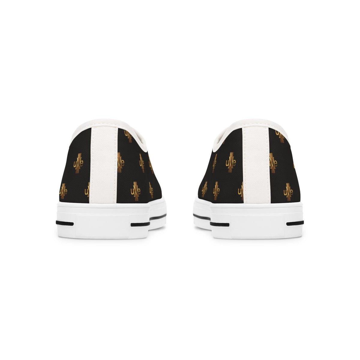 Women’s Low-Top Sneakers — Black and Gold All-Over Print