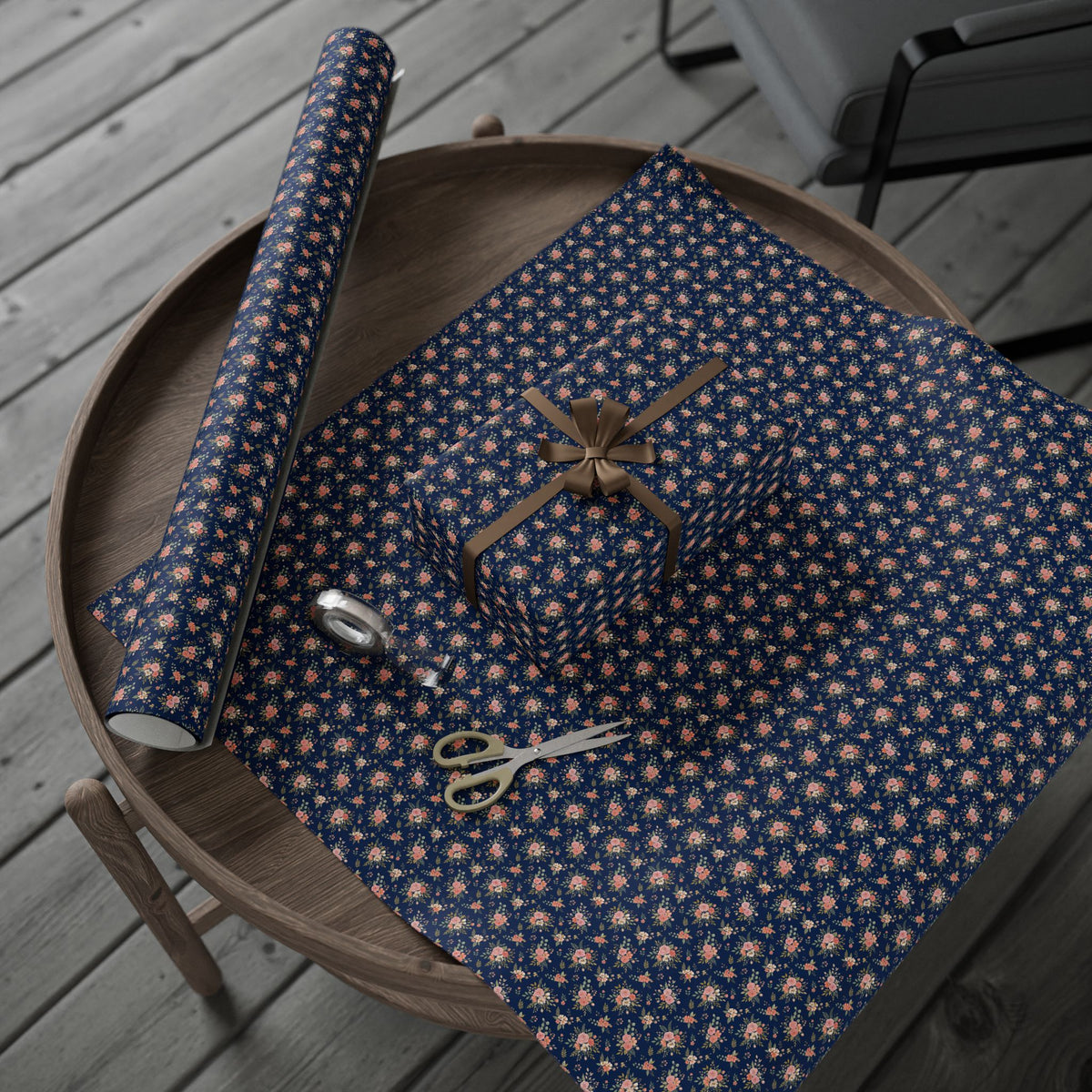 Floral Navy Wrapping Paper Roll β Vintage Rose Gift Wrap for Birthdays & Anniversaries