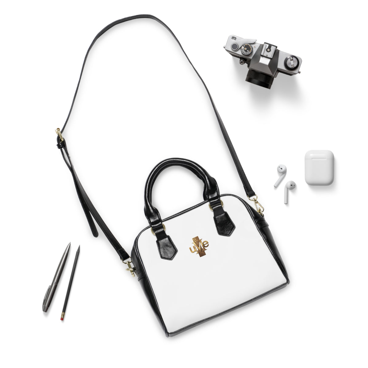 Solid White Shoulder Handbag — Structured Faux Leather Crossbody Tote