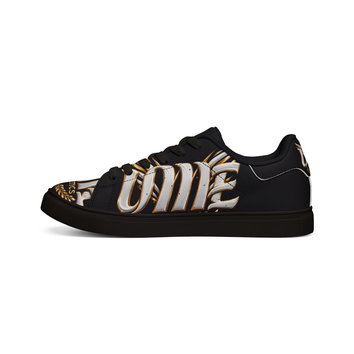 Low-Top Leather Sneakers — Black Gold Athletic Graphic