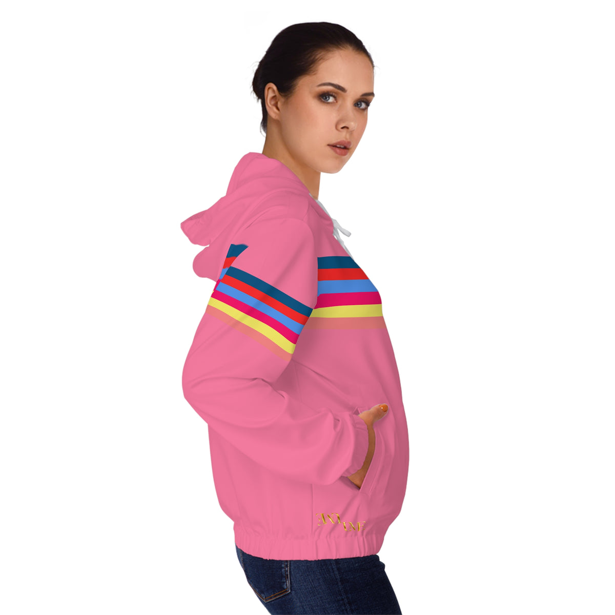Pink Rainbow Stripe Full-Zip Hoodie