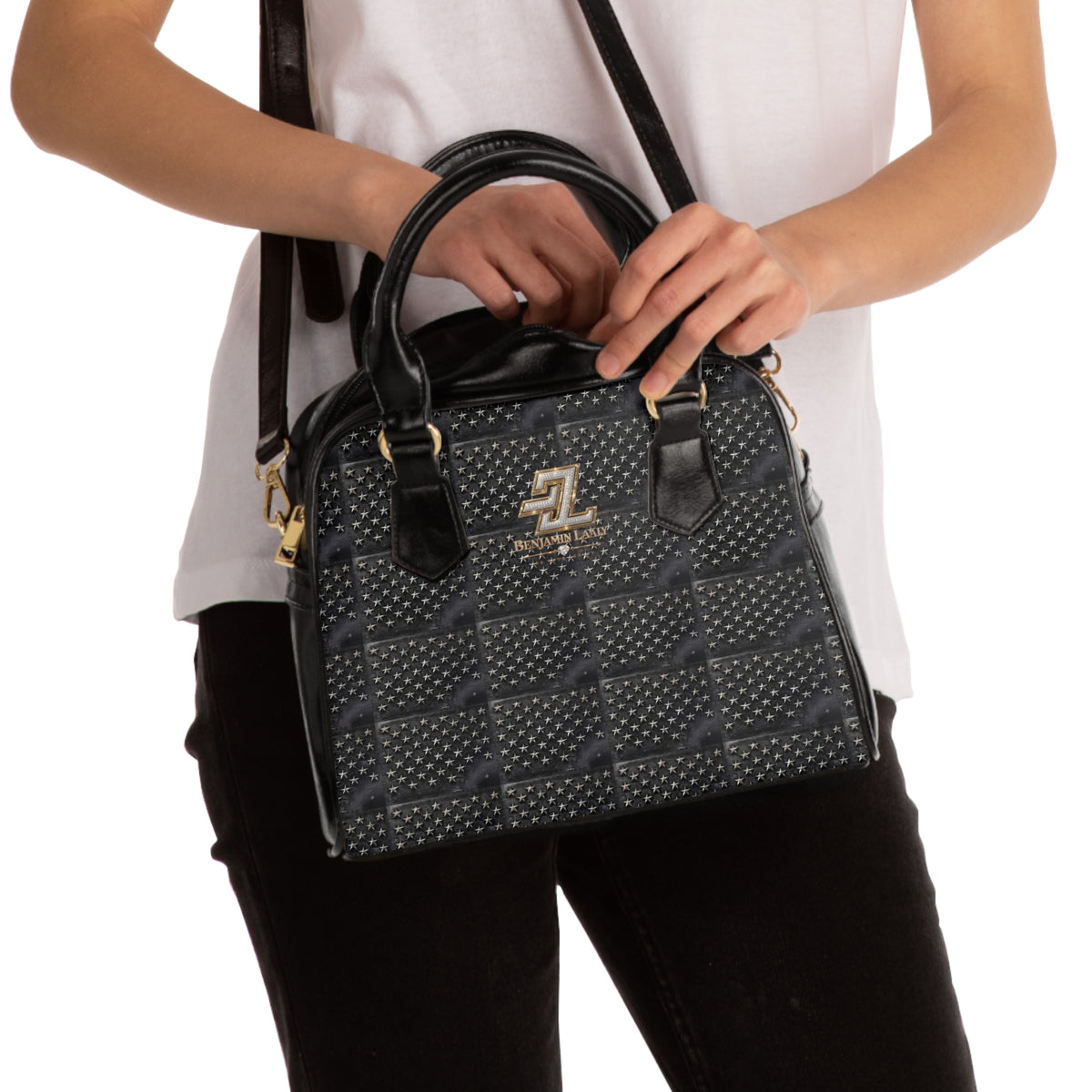 BL Star Monogram Shoulder Handbag – Black Quilted All-Over Print