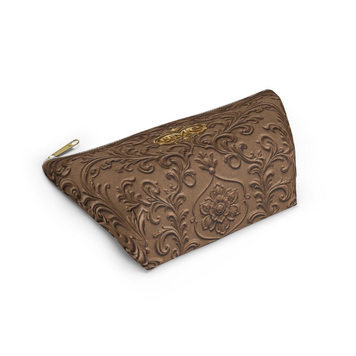 Brown UME Gold Crest Accessory Pouch โ All-Over Print