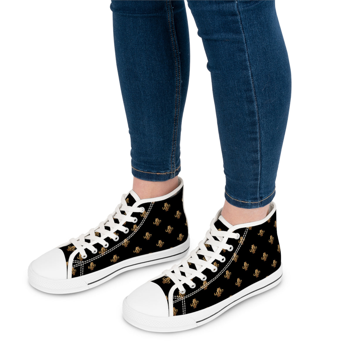 Women’s High-Top Sneakers — Black All-Over Print