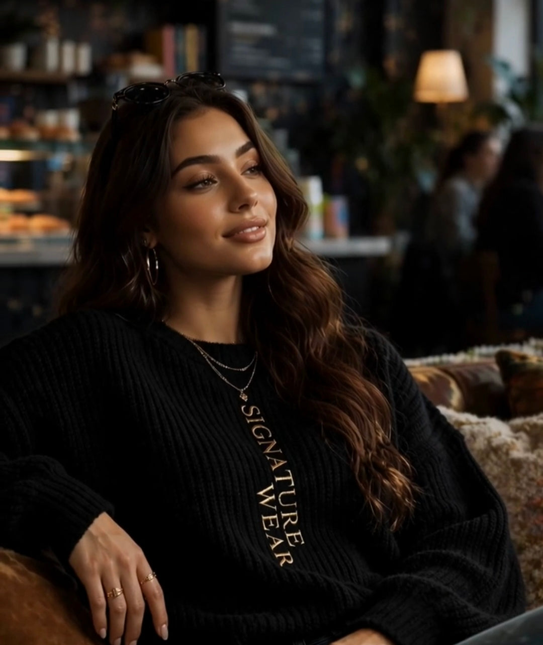 Signature Wear Black Pinstripe-Effect Sweatshirt