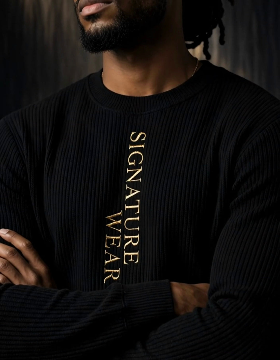 Signature Wear Black Pinstripe-Effect Crewneck Sweatshirt