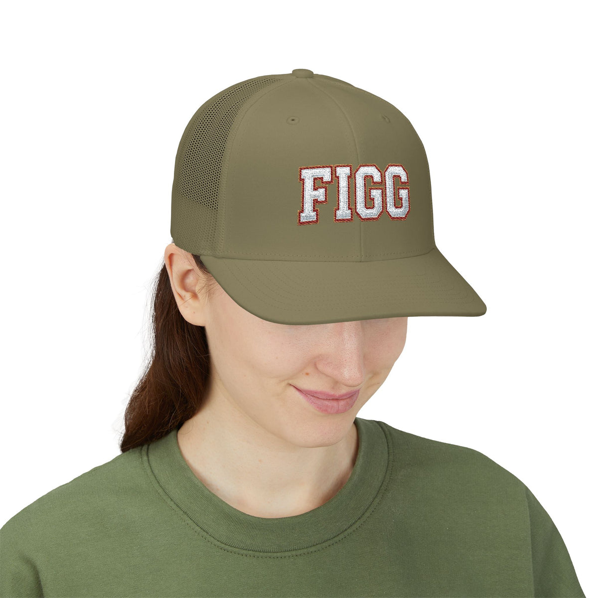 FFiGG Embroidered Vintage Trucker Cap — Black, Grey & Loden