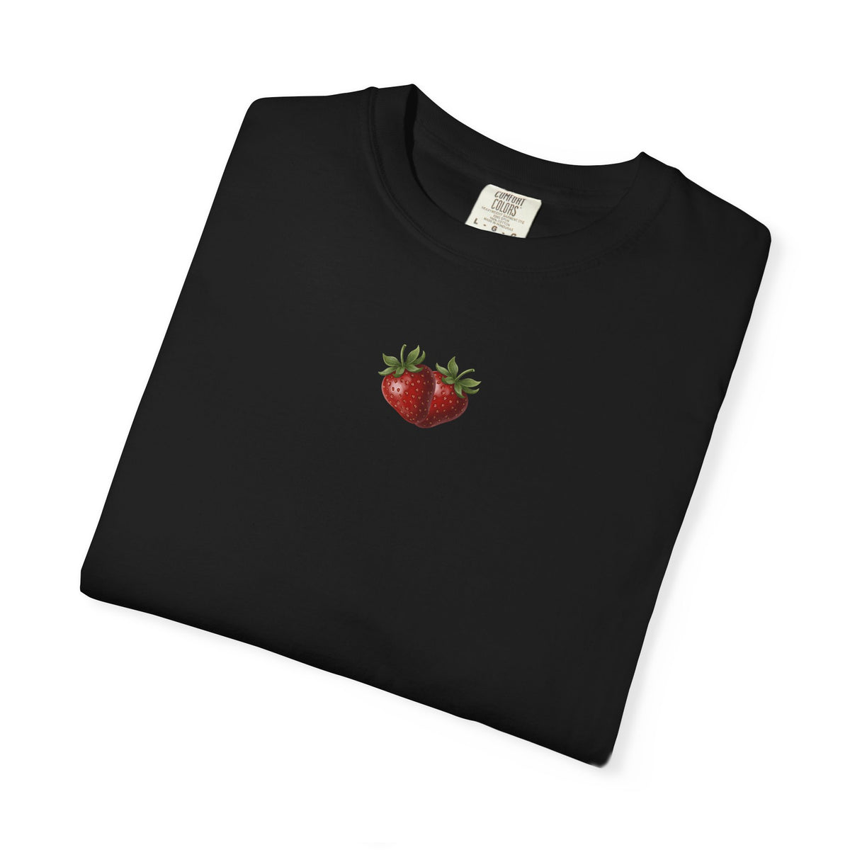 Double Strawberry Tee — Black Garment-Dyed Graphic T-Shirt