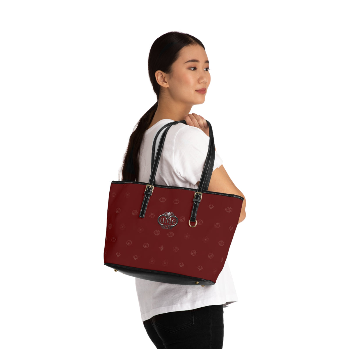 Red PU Leather Shoulder Bag Tote — UME Monogram, Everyday Work & Travel Handbag
