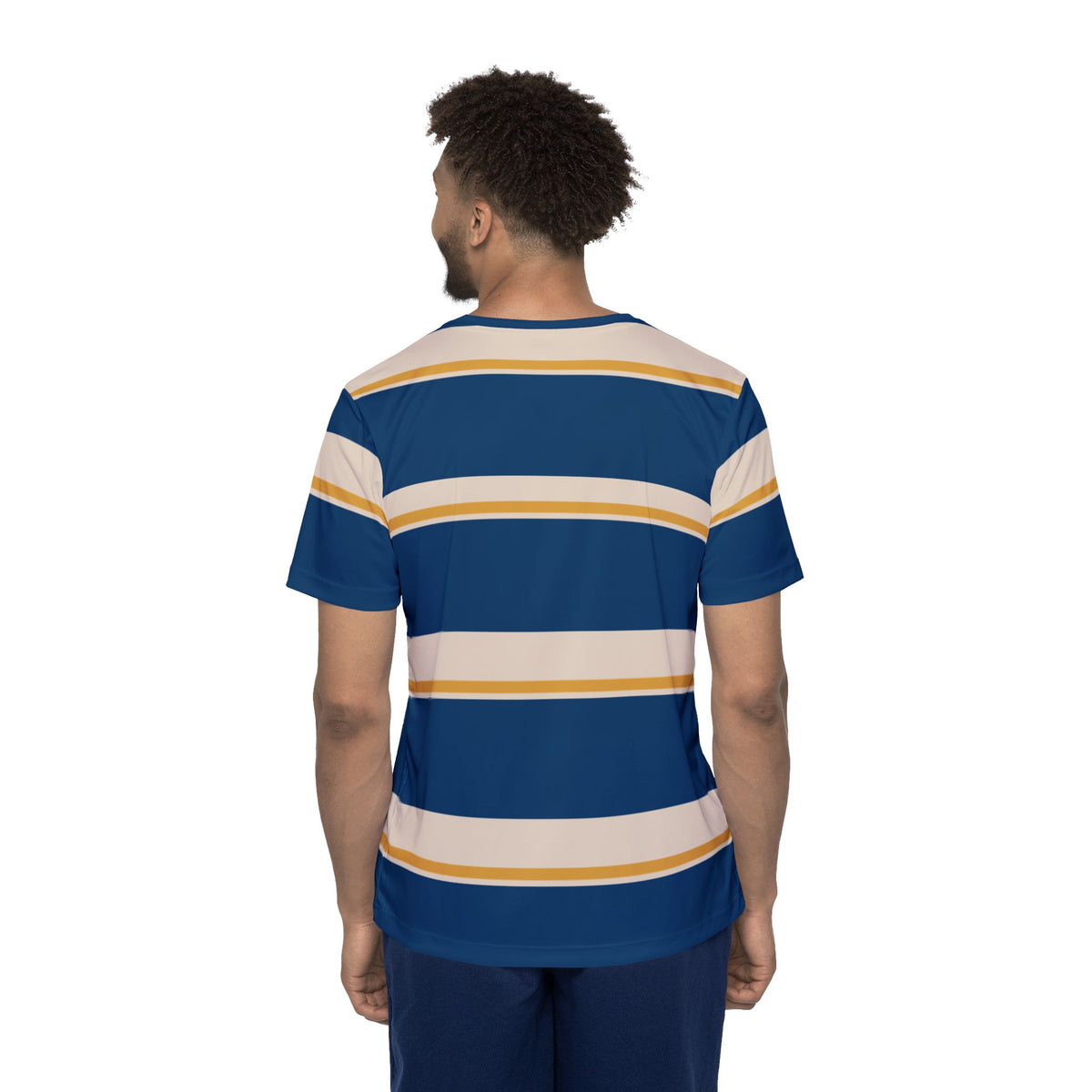 Athletic Jersey — Navy, Cream & Gold Striped All-Over Print