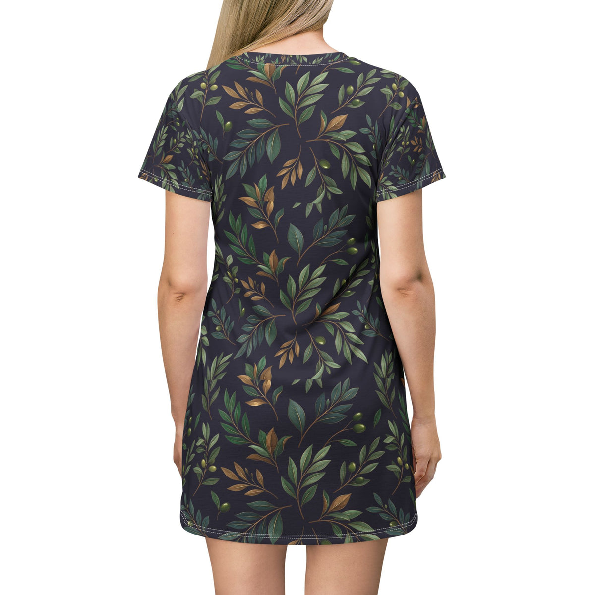 Botanical Vine T-Shirt Dress — Green & Earthy All-Over Print