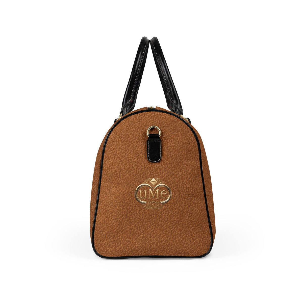 Monogrammed Faux Leather Travel Bag — Brown Weekender Duffle with Gold Crest