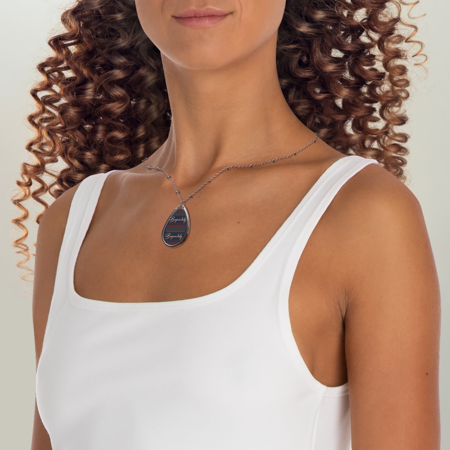 Personalized Oval Name Necklace — Custom Engraved Teardrop Pendant