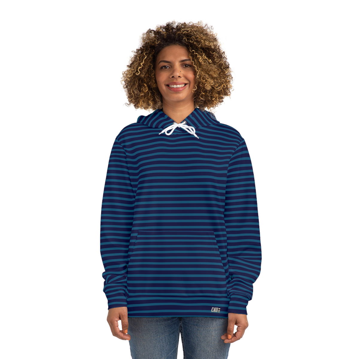 Blue Striped Fashion Hoodie — Navy UME All-Over Print Casual Pullover