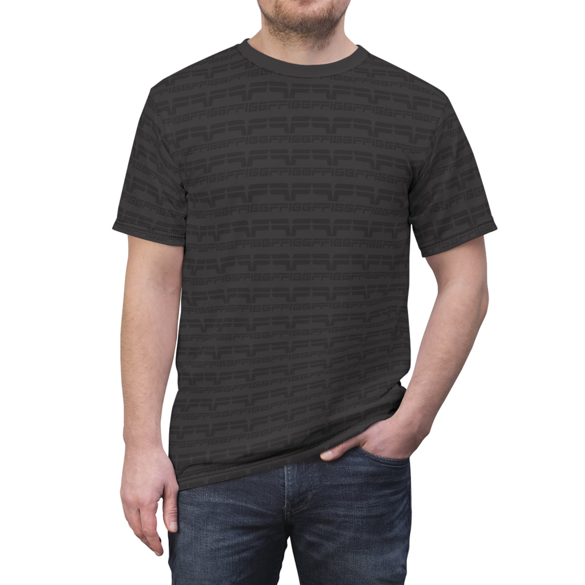 Black Patterned Graphic Tee — Tonal All-Over Print