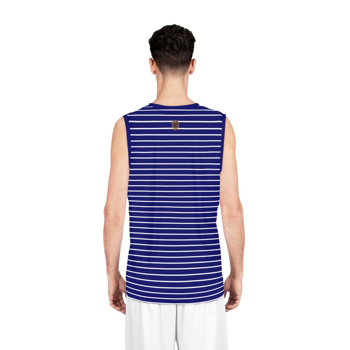 Royal Blue Stripe Basketball Jersey – Nautical All-Over Print Athletic Tank