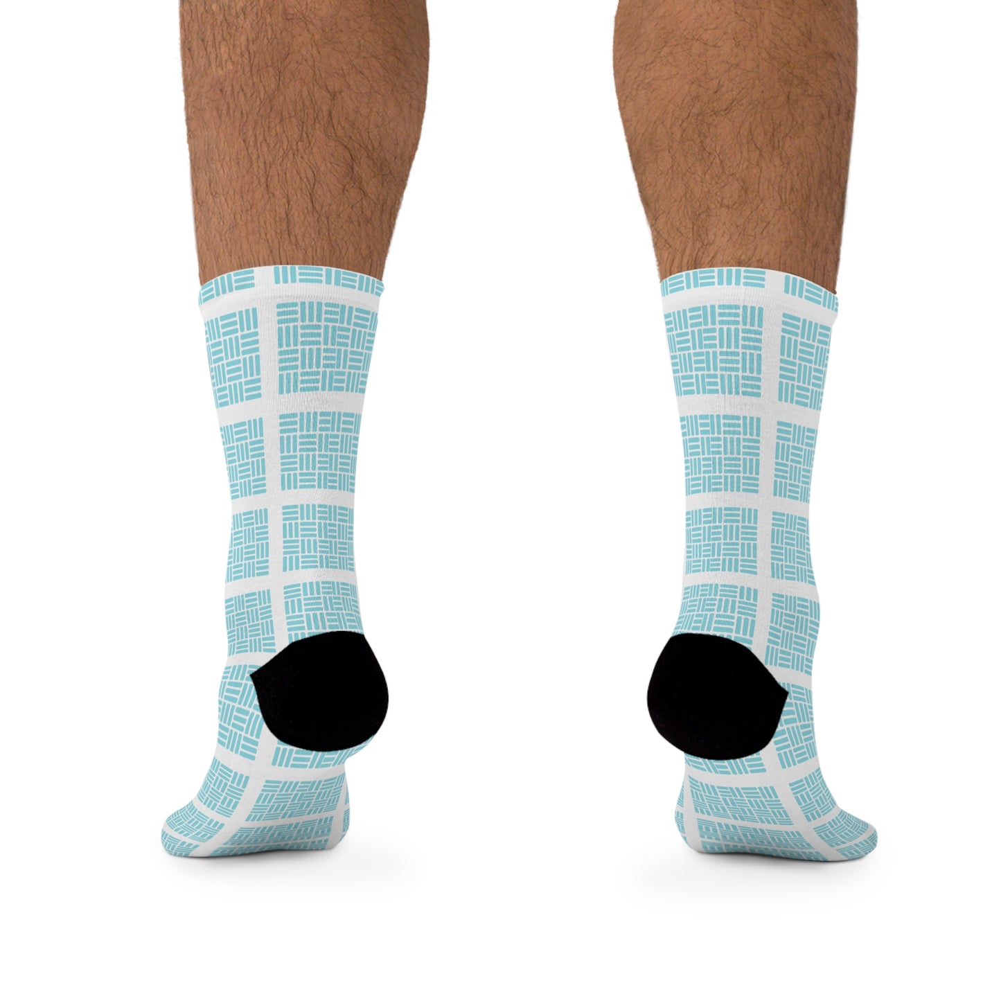 Aqua Plaid Socks — Recycled Polyester Crew Socks, Eco-Friendly Casual Wear