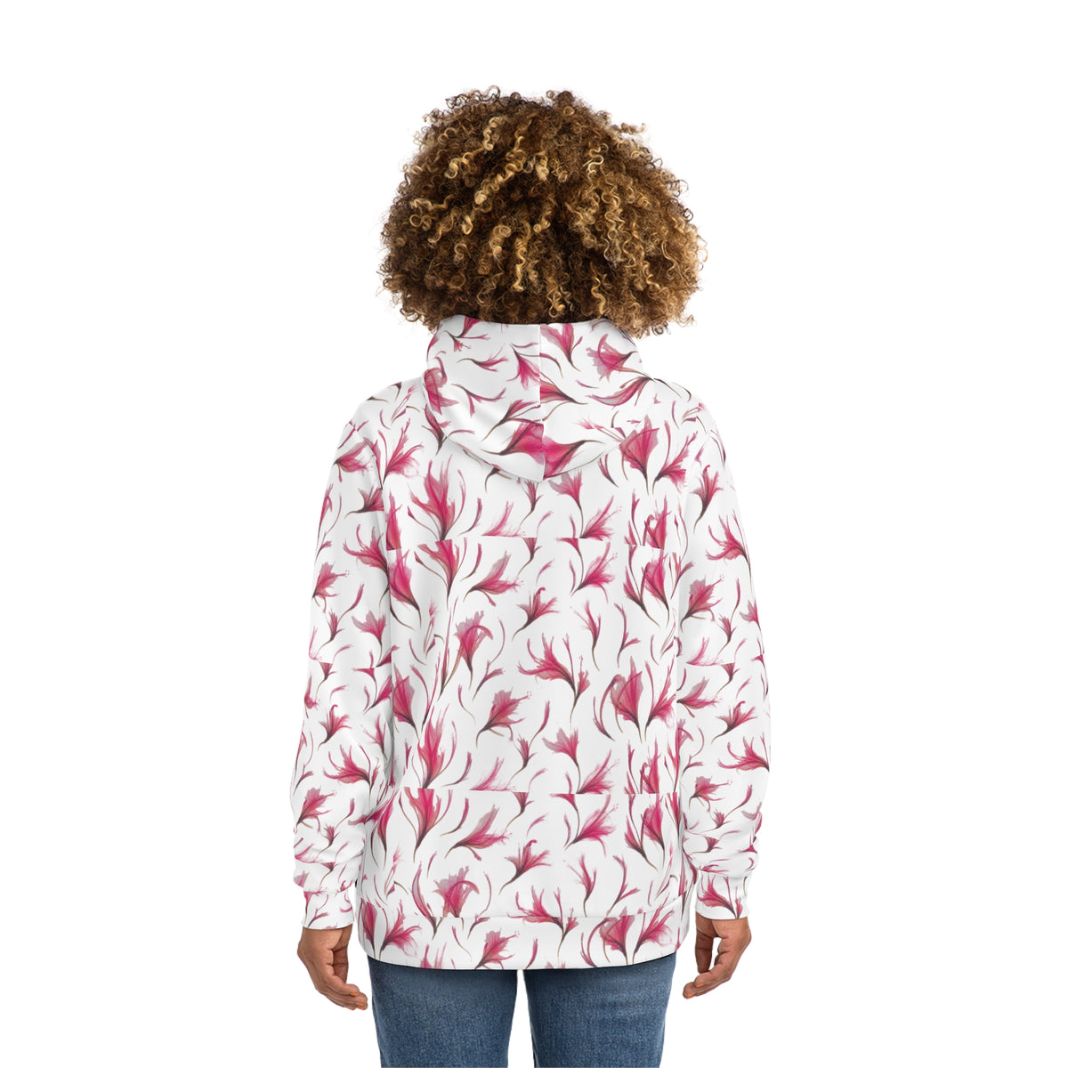 Floral Hoodie — White Pink Floral All-Over Print