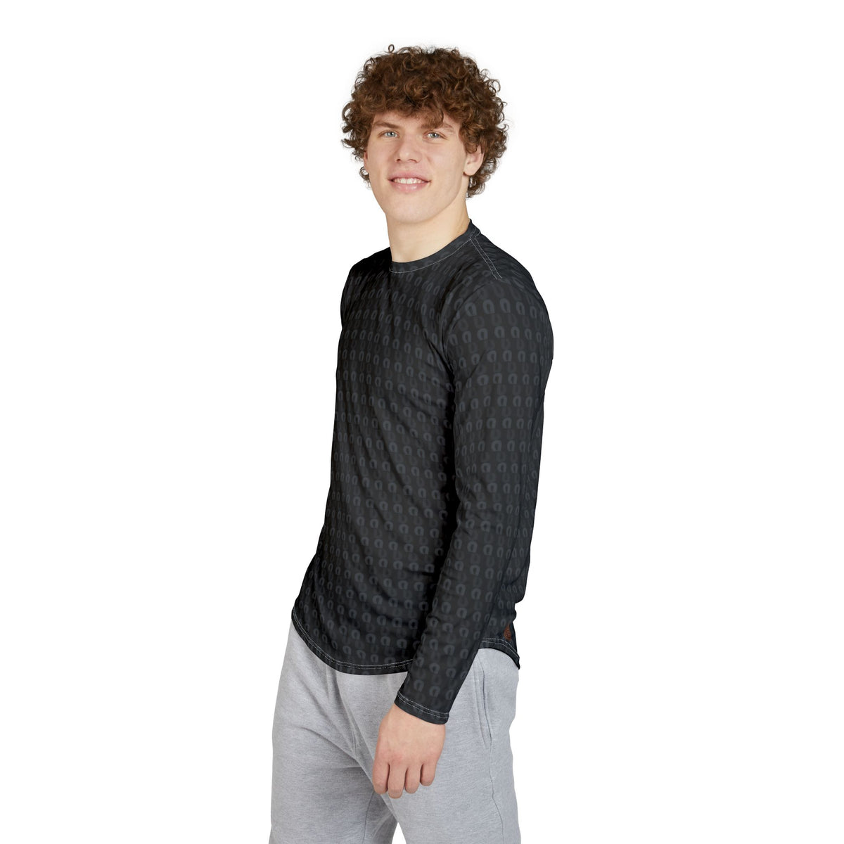 Men’s Long Sleeve Shirt — Black Monogram All-Over Print