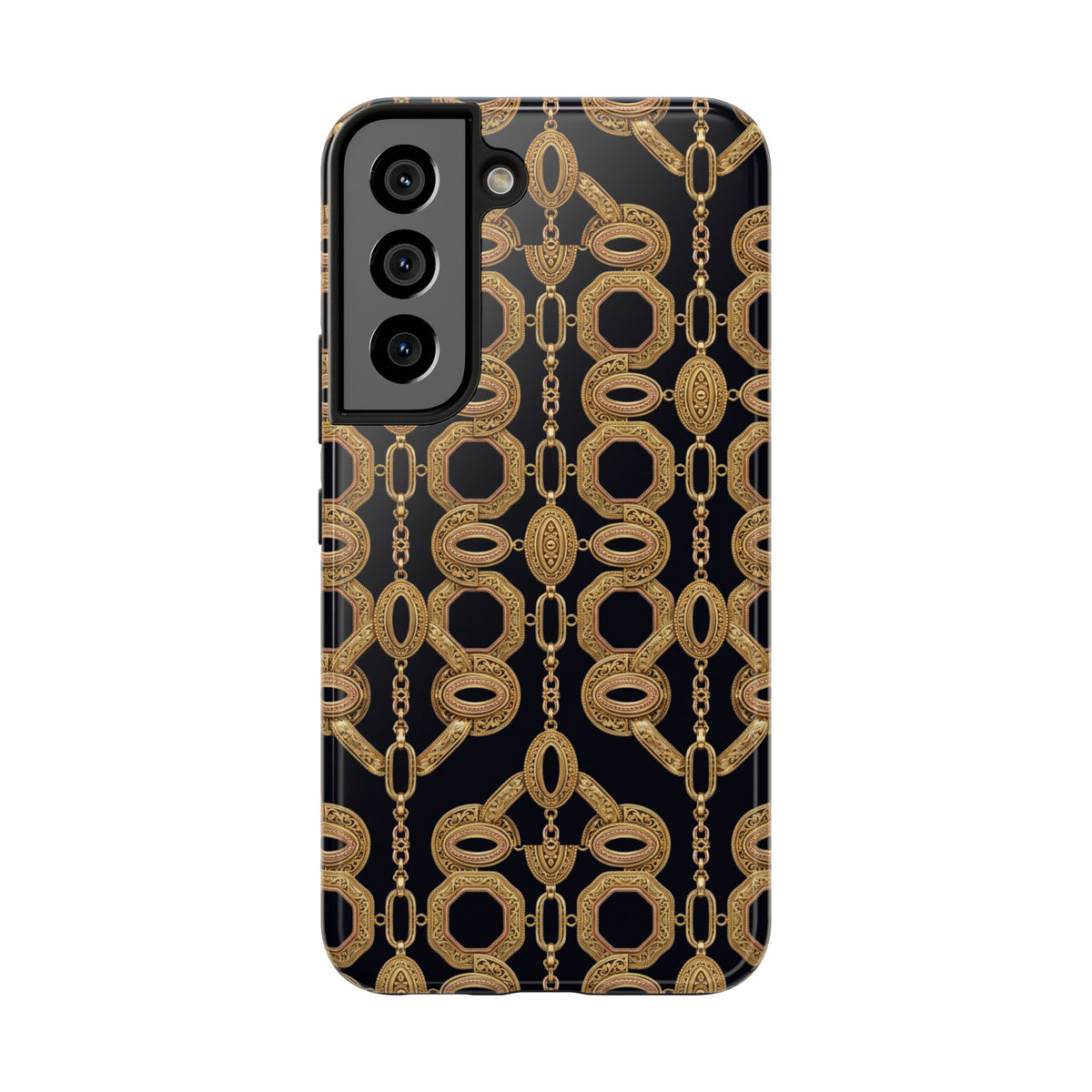 Gold Chain Phone Case — Black & Gold Ornate Chain All-Over Print Tough Cover