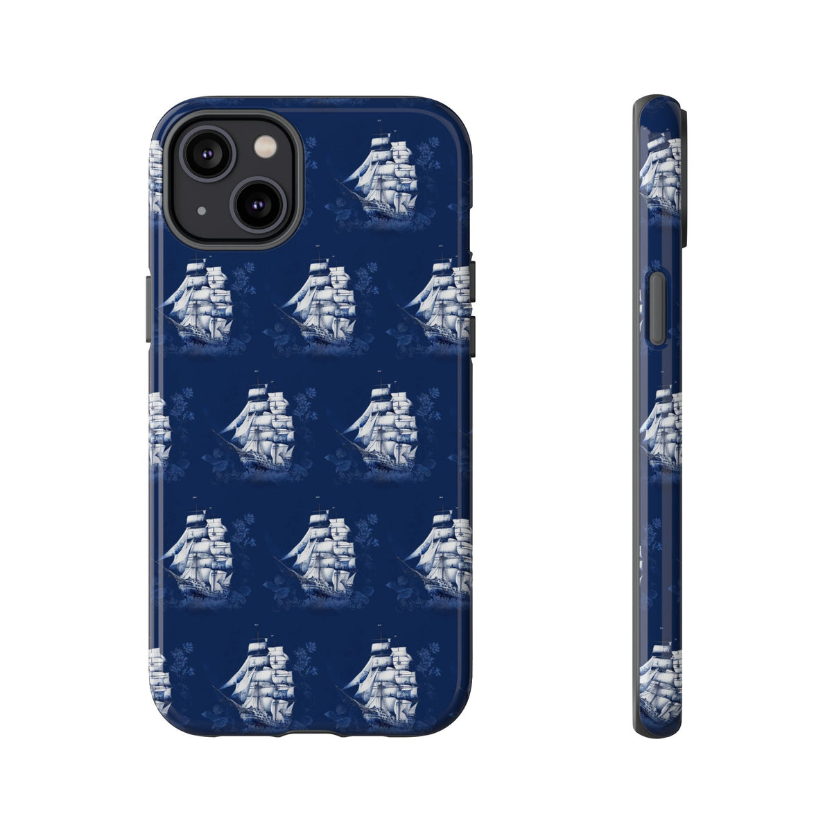 Navy Sailing Ship Phone Case — Navy Blue Vintage Nautical All-Over Print
