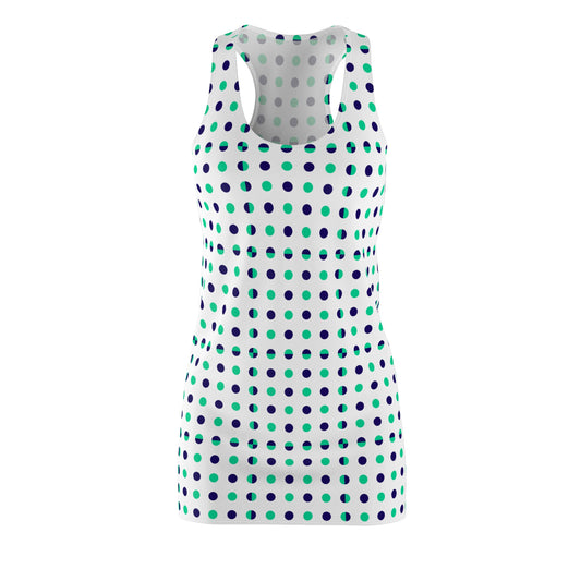 Emerald & Navy Polka Dot Racerback Dress — AOP Sporty Mini Dress
