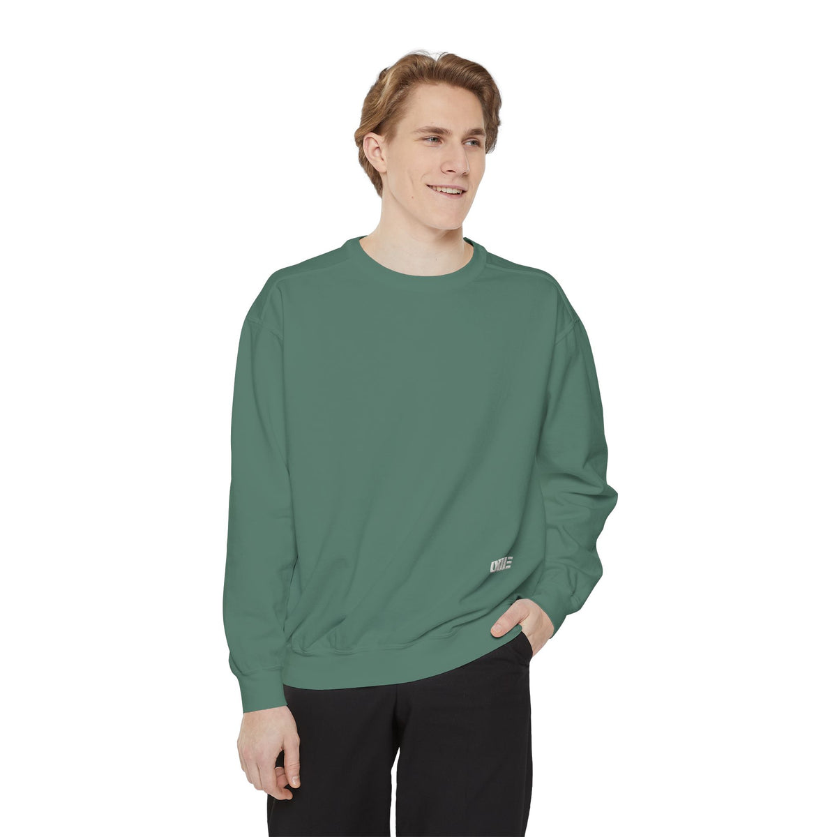 Garment-Dyed Crewneck Sweatshirt — Multi-Color Minimal Graphic