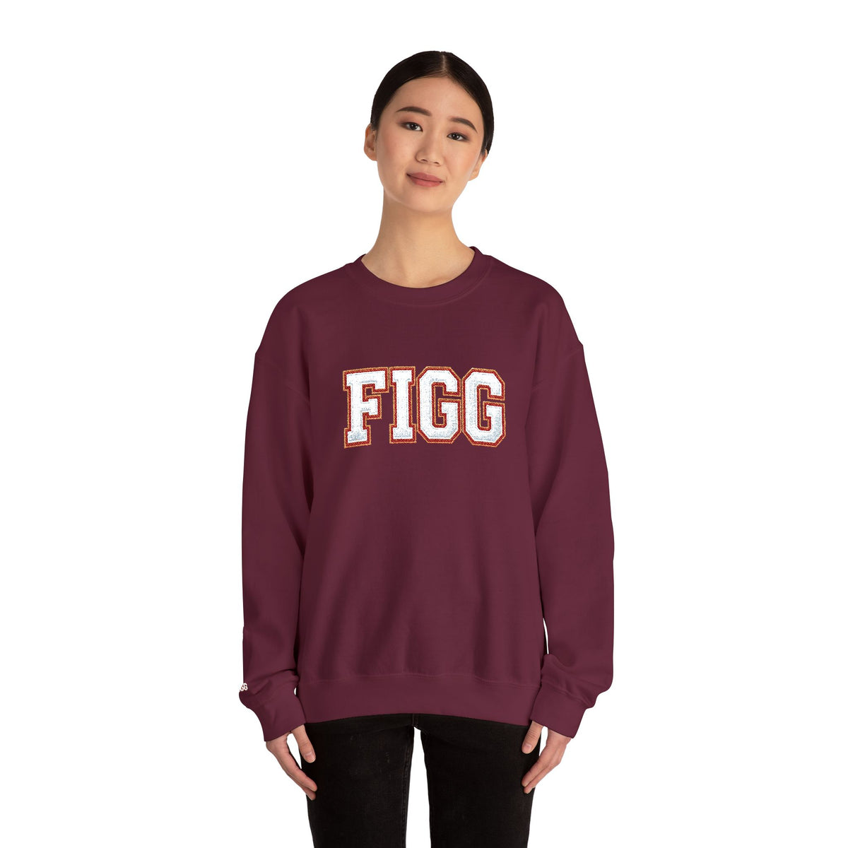 FFiGG Embroidered Collegiate Crewneck — Sport Grey, Black & More Colors