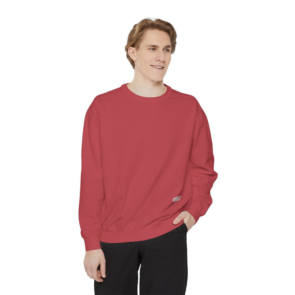 Garment-Dyed Crewneck Sweatshirt — Multi-Color Minimal Graphic