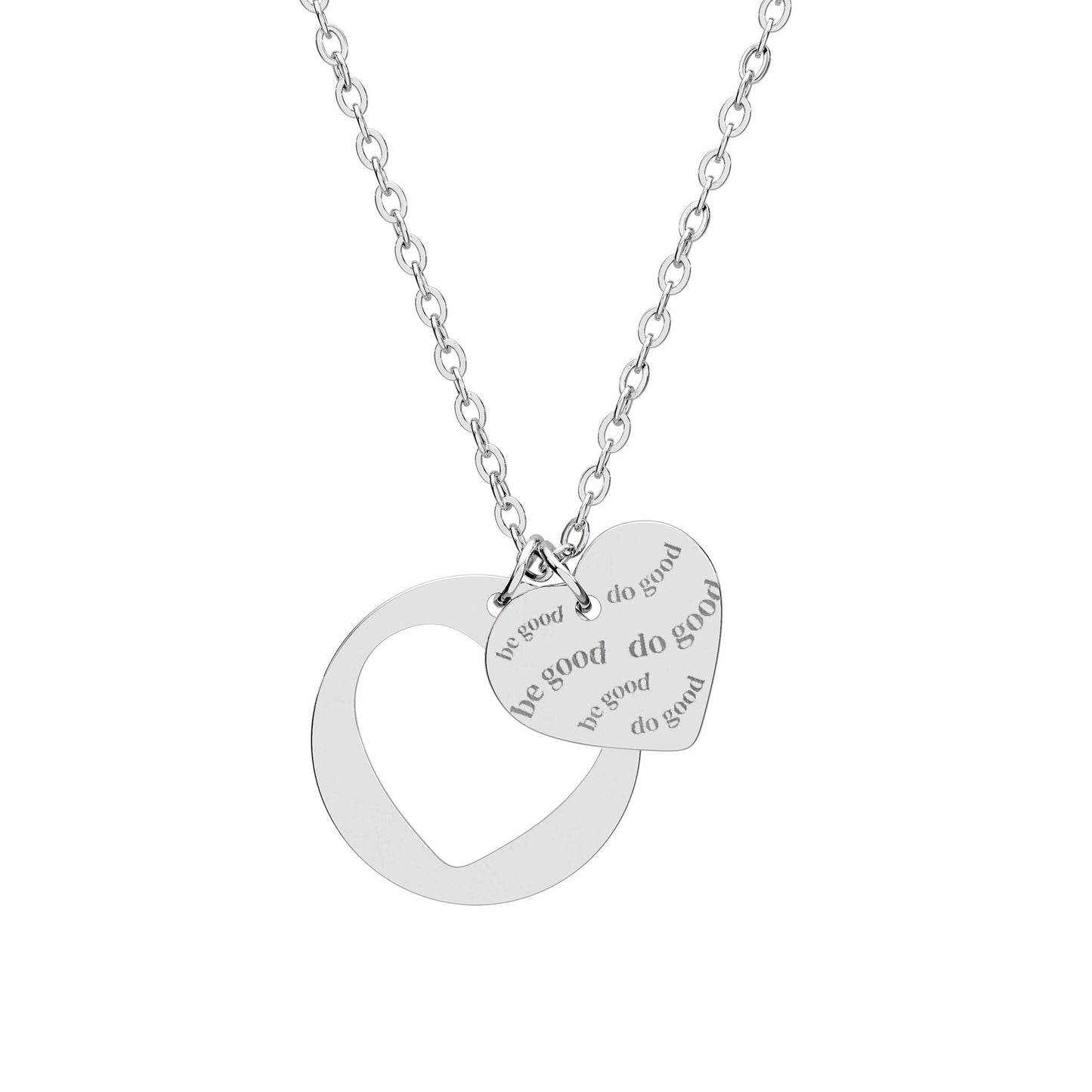 "Be Good Do Good" Double Heart Necklace — 18K Gold, Rose Gold & Steel