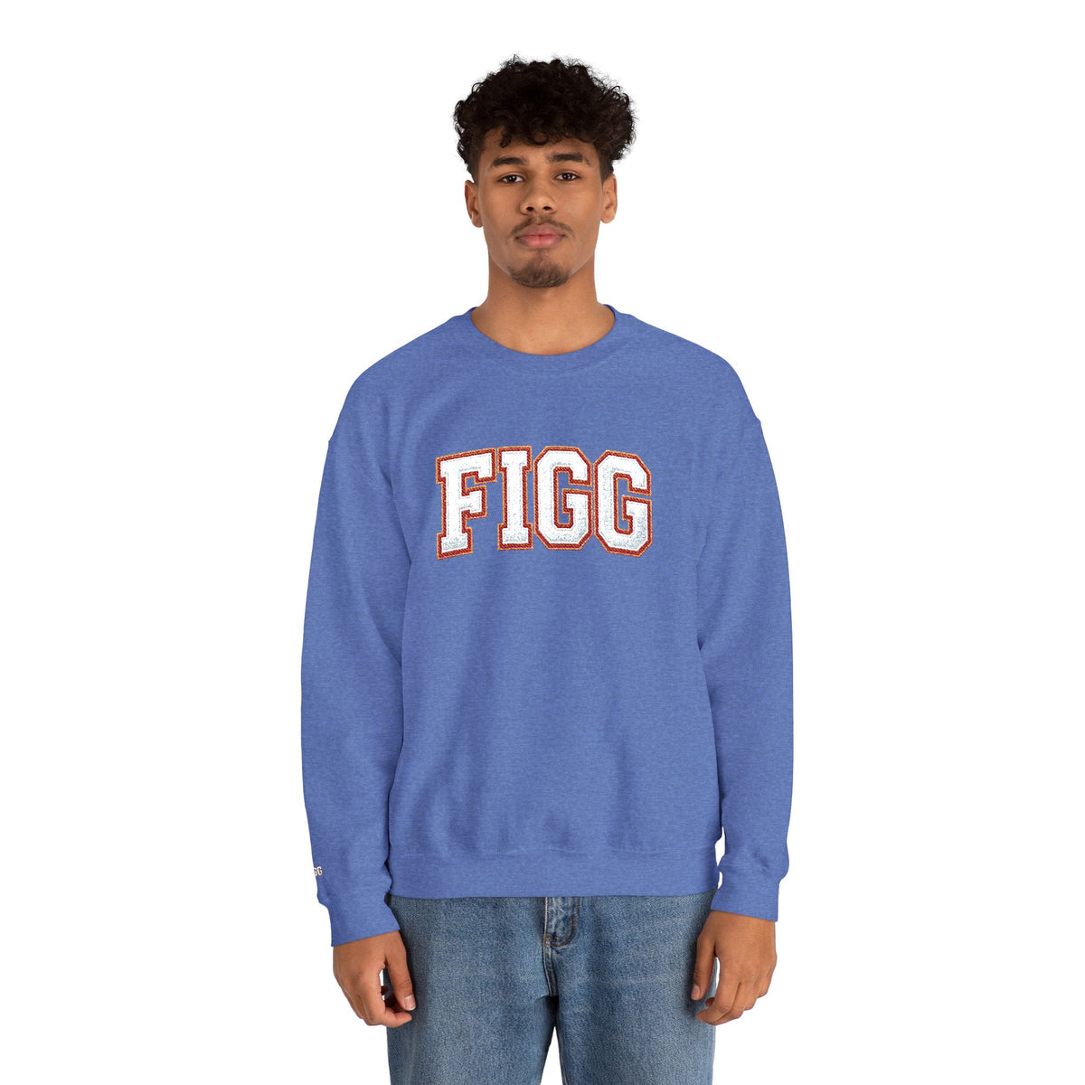 FFiGG Embroidered Collegiate Crewneck — Sport Grey, Black & More Colors
