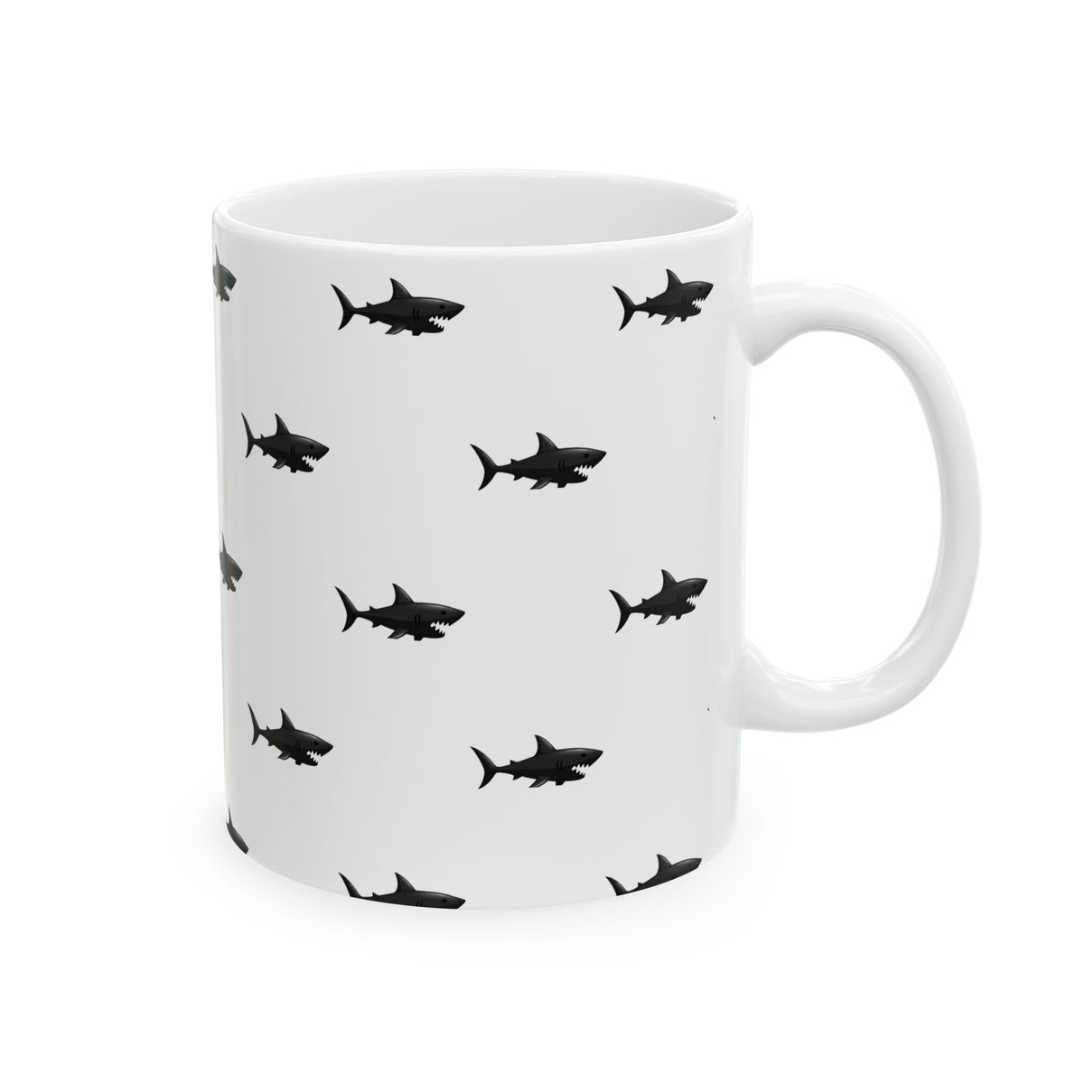 Shark Pattern Ceramic Mug – Black Shark Silhouette Coffee Cup (11oz, 15oz)
