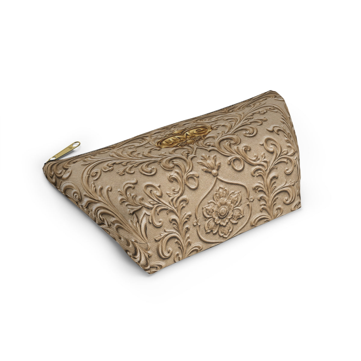 Beige UME Gold Scroll Accessory Pouch — All-Over Print