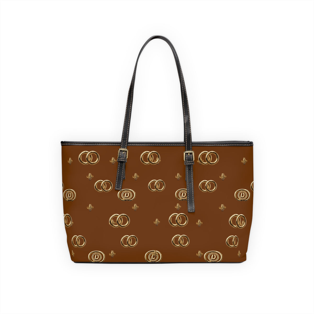 PU Leather Shoulder Bag — Dark Orange Gold Emblem Tote