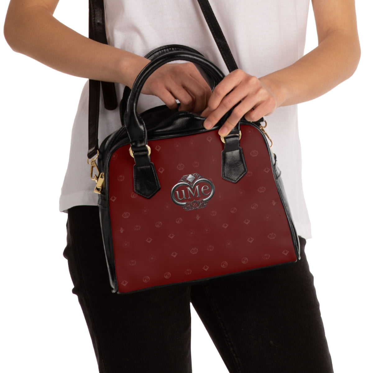 Burgundy UME Monogram Shoulder Handbag — Elegant Everyday Tote