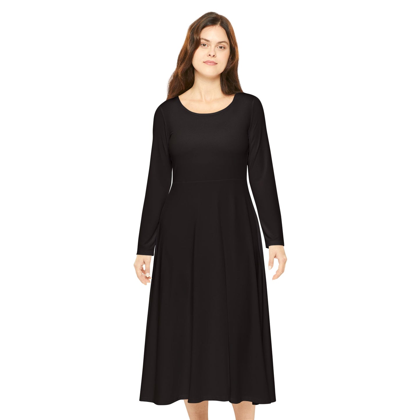 Women's Long Sleeve Black Dance Dress — Flared A-Line Performance Dress