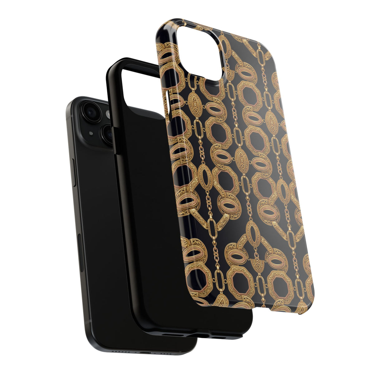 Gold Chain Phone Case — Black & Gold Ornate Chain All-Over Print Tough Cover