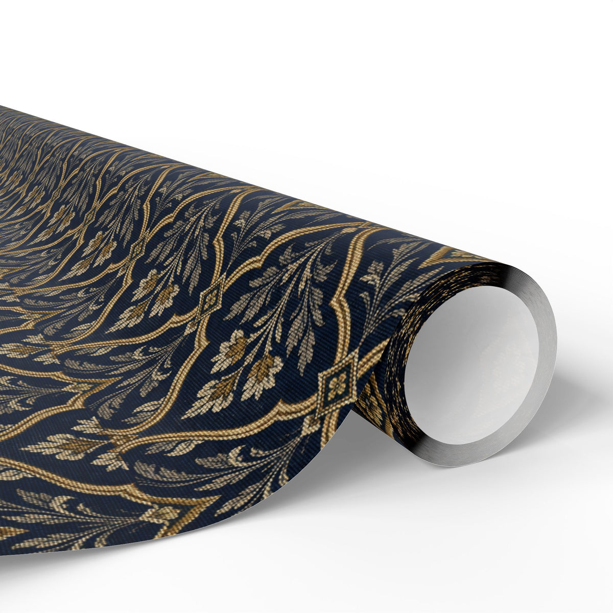 Lux Navy & Gold Damask Wrapping Paper Roll — Elegant Gift Wrap for Weddings, Anniversaries & Holidays