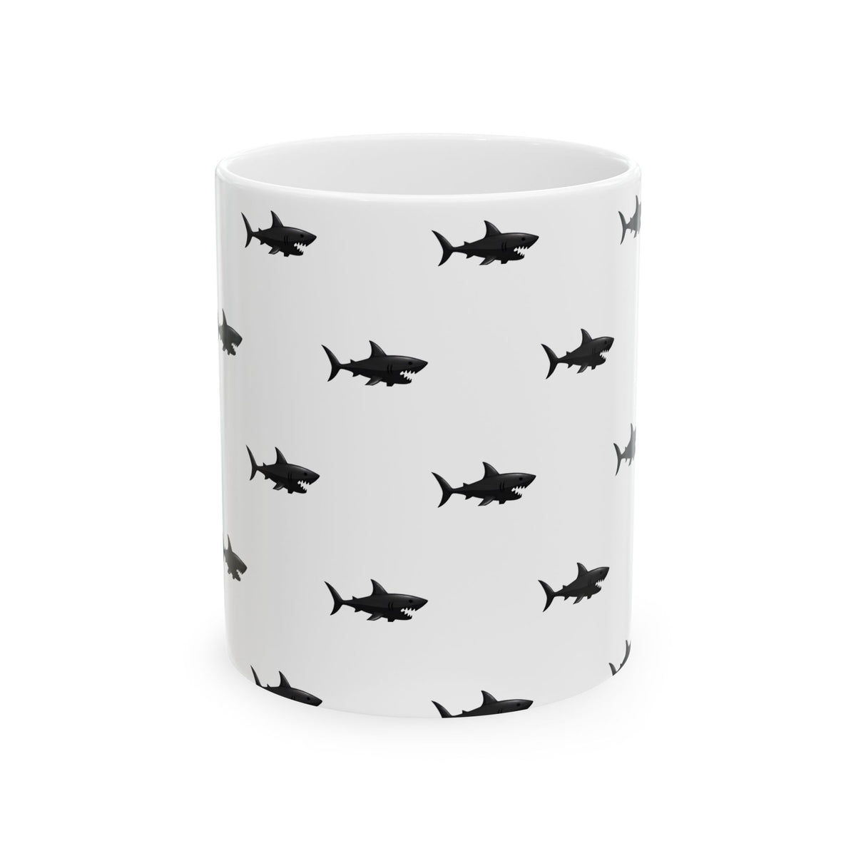 Shark Pattern Ceramic Mug – Black Shark Silhouette Coffee Cup (11oz, 15oz)